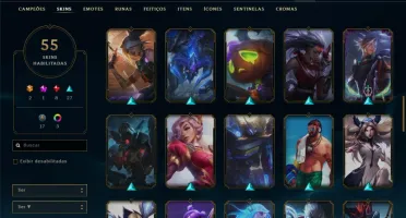 Conta ouro 2 com Yasuo edição prestigio, 55 skins, 75 champs