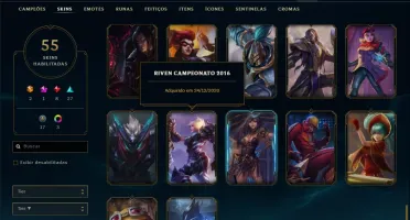Conta ouro 2 com Yasuo edição prestigio, 55 skins, 75 champs