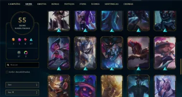 Conta ouro 2 com Yasuo edição prestigio, 55 skins, 75 champs