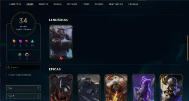 Conta unranked (plat 3 season passada), 34 skins e 60 champs
