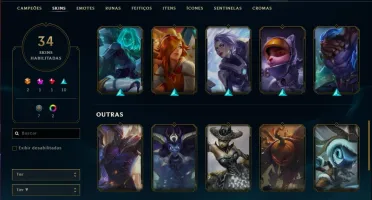Conta unranked (plat 3 season passada), 34 skins e 60 champs