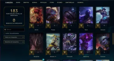 Conta unranked (plat 3 season passada), 34 skins e 60 champs