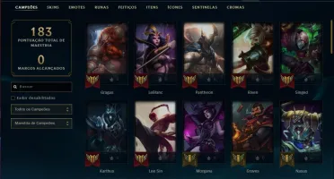 Conta unranked (plat 3 season passada), 34 skins e 60 champs