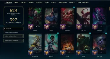 Ouro 4 com 150 Champs e 154 Skins ( TOP / MID / JG )