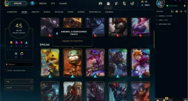 Conta Gold com 45 skins e 88 campões lv 170
