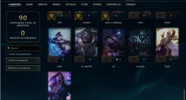 Conta ouro 4 com 46 Champs e 16 Skins + Prestigio do Kayn