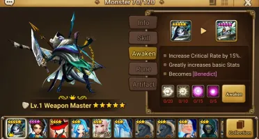 Reroll Summoners War lvl10 com Weapon Master Light - Benedic