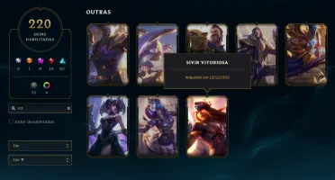 Conta League of Legends 220 skins, 8 vitoriosas, 16 míticas