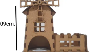 Mini Casinha MDF, 09x10cm. modelo moinho, diorama