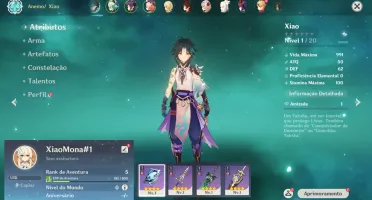 Conta Genshin Impact AR 5 com Xiao e Mona