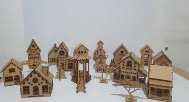 Kit 14 mini casinha em mdf, com arvore, coqueiro e...