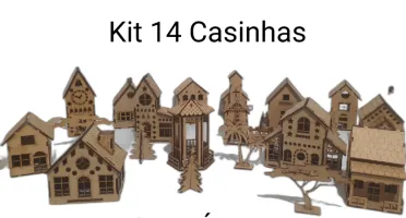 Kit 14 mini casinha em mdf, com arvore, coqueiro e...