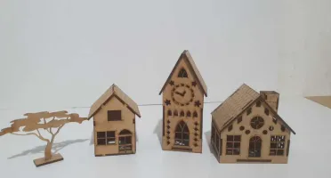 Kit 14 mini casinha em mdf, com arvore, coqueiro e...