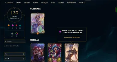 Conta ouro 3 com TODOS os champs e 133 skins + 5 vitoriosas