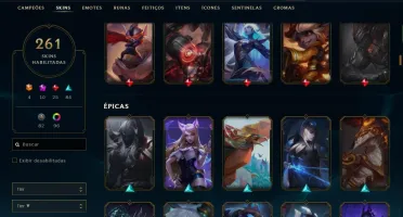 Conta nível 600, Ouro 4, 261 skins, todos os Champs