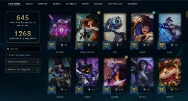 Conta nível 600, Ouro 4, 261 skins, todos os Champs
