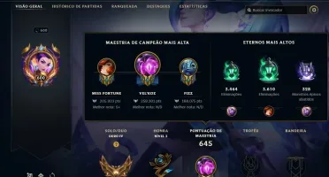Conta nível 600, Ouro 4, 261 skins, todos os Champs