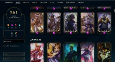 Conta nível 600, Ouro 4, 261 skins, todos os Champs