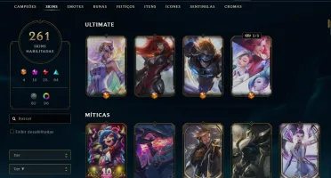 Conta nível 600, Ouro 4, 261 skins, todos os Champs