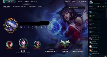 CONTA LEAGUE OF LEGENDS, PRATA 2, 102 CAMPEÕES 13 SKINS