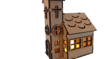 Igreja em mdf com e sem luz led, maquete luminaria...