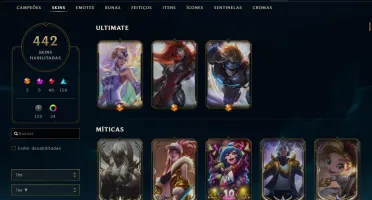 Vendo conta Lol com 442 skins, e 4 prestigios
