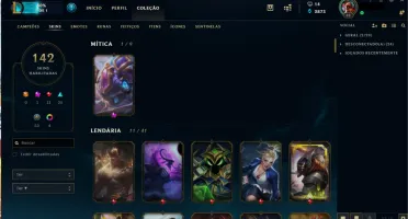 Conta League of Legends Platina 3. 142 skins, 20 jogos.
