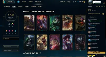 Conta League of Legends Todos Campeões 150 skins Platina 3