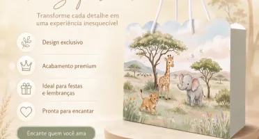 Kit 15 Sacolinhas Safari Savana - Pegue e Monte