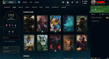 CONTA BRONZE 1, COM 153 CAMPEÕES E 152 SKINS LVL 327 1679 RP