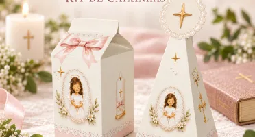 Kit 40 Caixas Milk e Pirâmide Batizado - Rosa ou Verde
