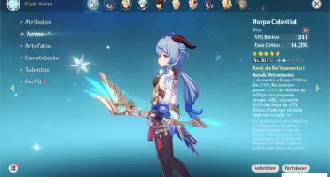 Conta Genshin Impact Ganyu + Arco T5 Harpa Celestial