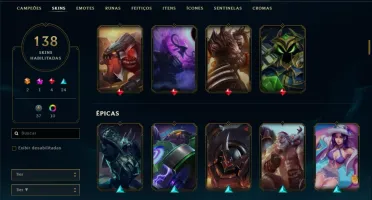 Conta ouro 4 com 138 skins e TODOS os champs