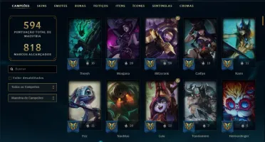 Conta ouro 4 com 138 skins e TODOS os champs