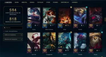 Conta ouro 4 com 138 skins e TODOS os champs