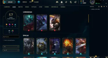 CONTA LOL LVL 212 - 100 CAMPEÕES - 57 SKINS