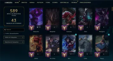 Unranked com TODOS os Champs e 250 Skins ( MID / SUP / JG )