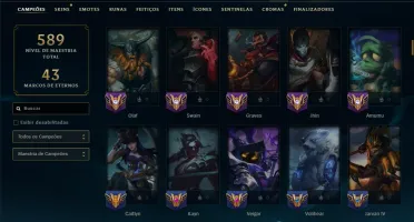Unranked com TODOS os Champs e 250 Skins ( MID / SUP / JG )