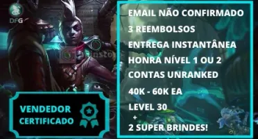 SMURFS EMAIL NÃO CONFIRMADO UNRANKED 40K-60K EA + 2 BRINDES