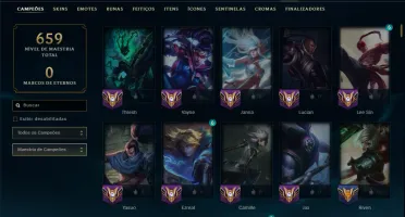 Unranked com TODOS os Champs e 214 Skins ( ADC / SUP / JG )