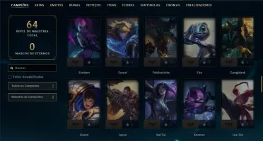 Platina 1 com 95 Champs e 16 Skins