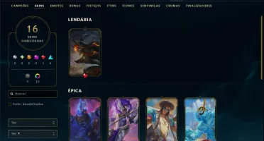 Platina 1 com 95 Champs e 16 Skins