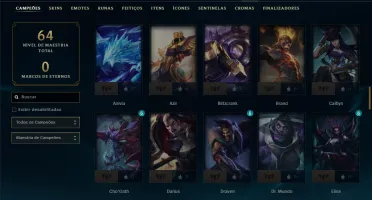 Platina 1 com 95 Champs e 16 Skins