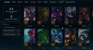 Platina 1 com 95 Champs e 16 Skins