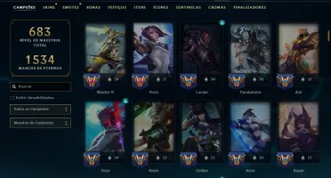 Unranked com TODOS os Champs e 169 Skins ( Nivel 424 )