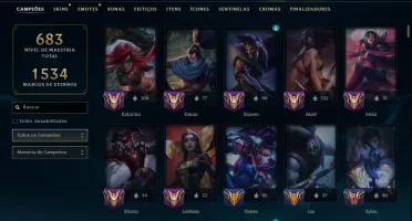 Unranked com TODOS os Champs e 169 Skins ( Nivel 424 )