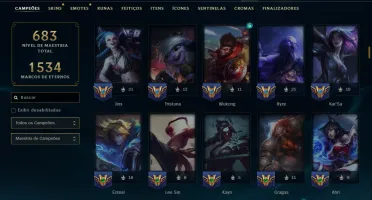 Unranked com TODOS os Champs e 169 Skins ( Nivel 424 )