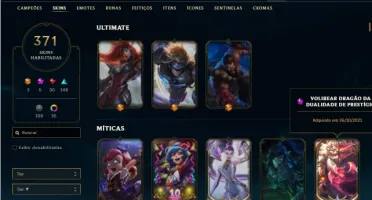 Conta bronze 3 com TODOS os champs e 371 Skins + 2 Prestigio