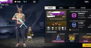Conta Free Fire bem gemada com bastante skins e armas