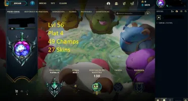 Conta lol lvl 56 Platina 4 (smurf) 49 champs, 27 skins